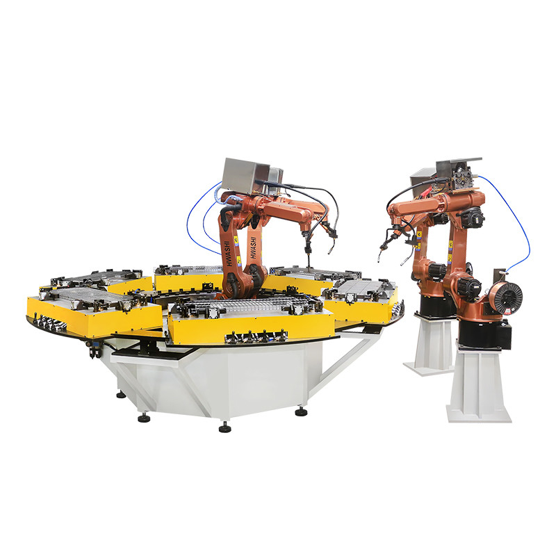 Hwashi Automatic MIG TIG Welding Robot With Rotating Station For Storage Rack Corner